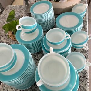 3 piece setting -  Vintage Corning Pyrex Milk Glass Dishes Turquoise 100+ Pieces